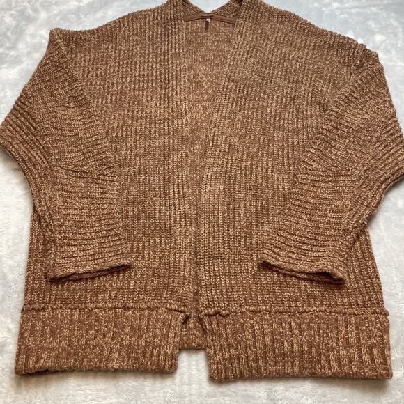 Free People High Hopes Cardigan Womens S Maroon Open Front Ribbed Drop Sleeve - Picture 2 of 9